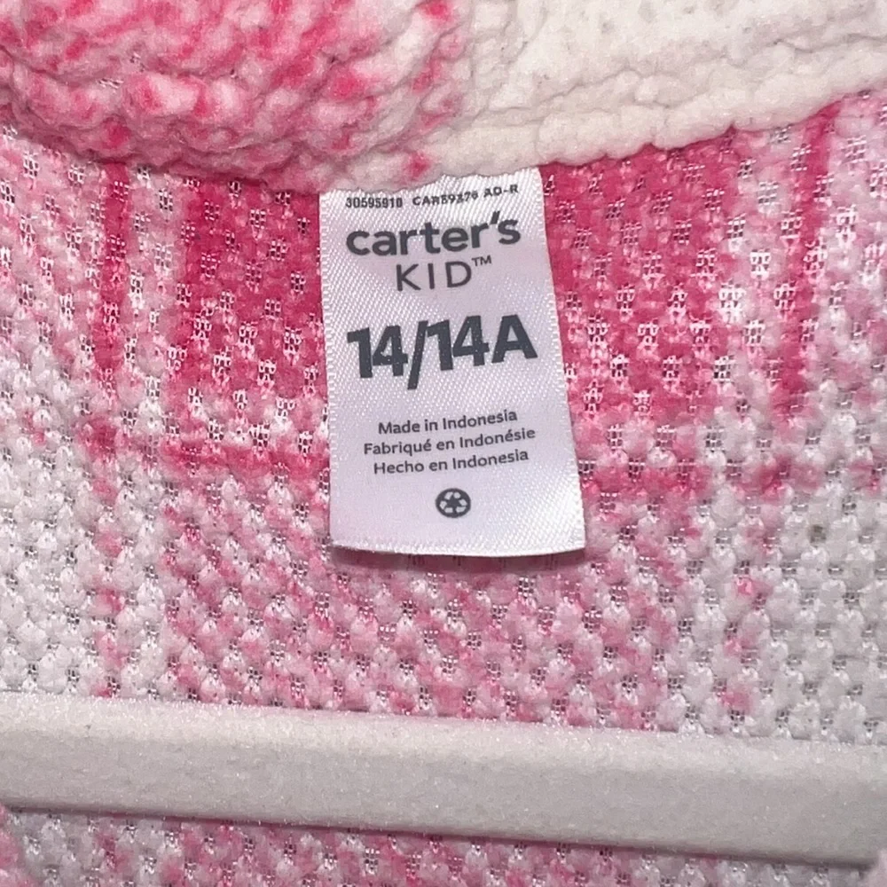 Carter's Buffalo Plaid Button Front Sherpa Shacket - Pink/White, Size 14